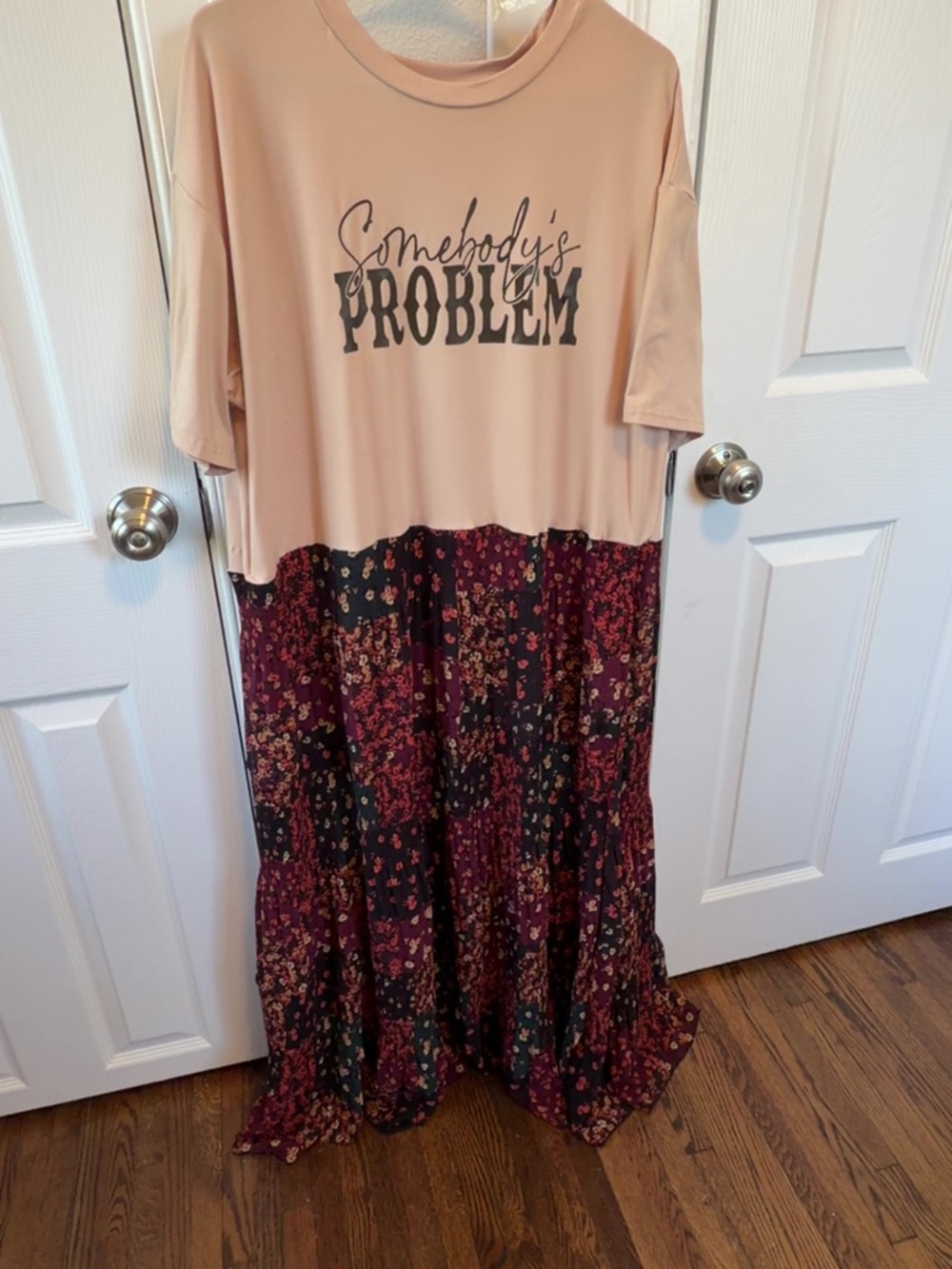 Graphic Top with Floral Maxi Skirt - Blush and Burgundy